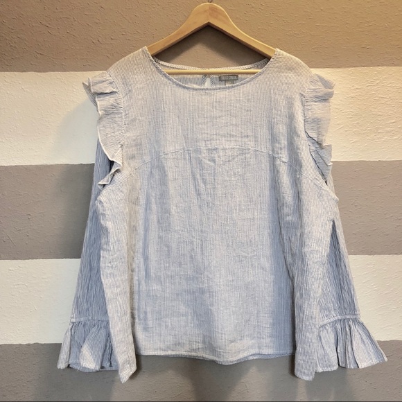 Falls Creek Tops - Falls Creek - long sleeve blue pin stripe ruffle2x